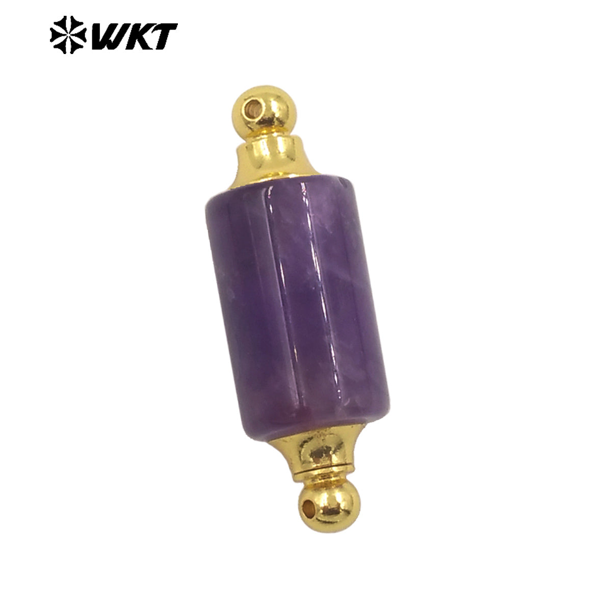 WT-P1981 Wholesale Newest Double Loops Round Cube Natural Rose Quartz Precious Stone Bottle Necklace Connector