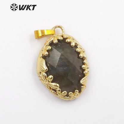 WT-P1925 Fashion Design Trendy New Precious Colorful Gemstone Oval Shaped Amazonite Amethyst Gemstone Pendants