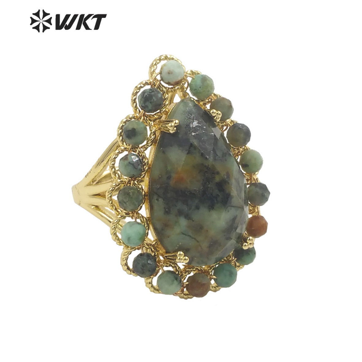 WT-R458 Gorgeous Invisible Setting Natural Teardrop Stone Ring 18k Gold Plated Precious Gemstone Drop Anniversary Ring