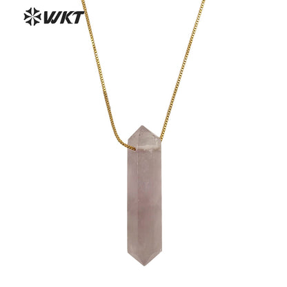 WT-N1306 New Fashion Gold Adjustable Chain Thread Simple Elegant Rose Quartz Point Necklace Natural Double Point Quartz Necklace