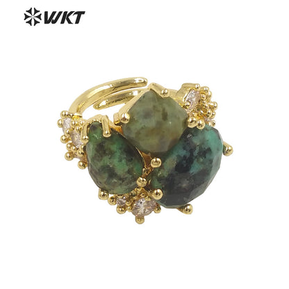 WT-R450 WKT Newest Natural Precious Triple Stone Geometric Shape Women Ring Ins Hot Gold Plated Lapis Jewelry Ring