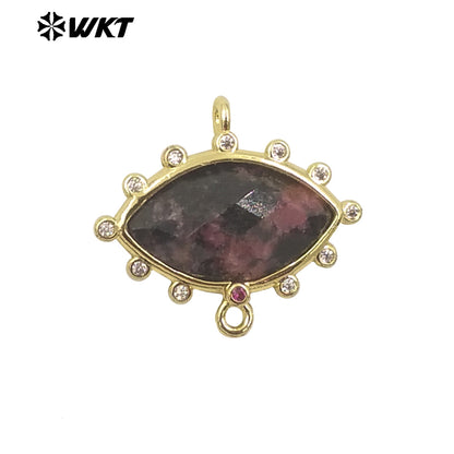 WT-C328 Wholesale Fashion Gold Bezel Setting Small Delicate Horse Eye Shape Double Loops Necklace Connectors