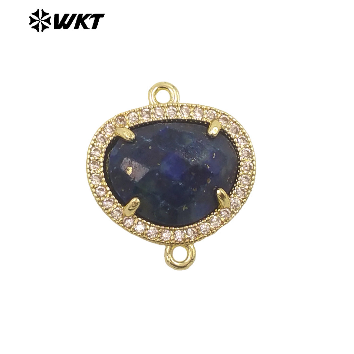 WT-C335 High Quality Wholesale Small Zircon Round MultiVariety Natural Gemstone Necklace Pendant Connector Double Hoop for Women