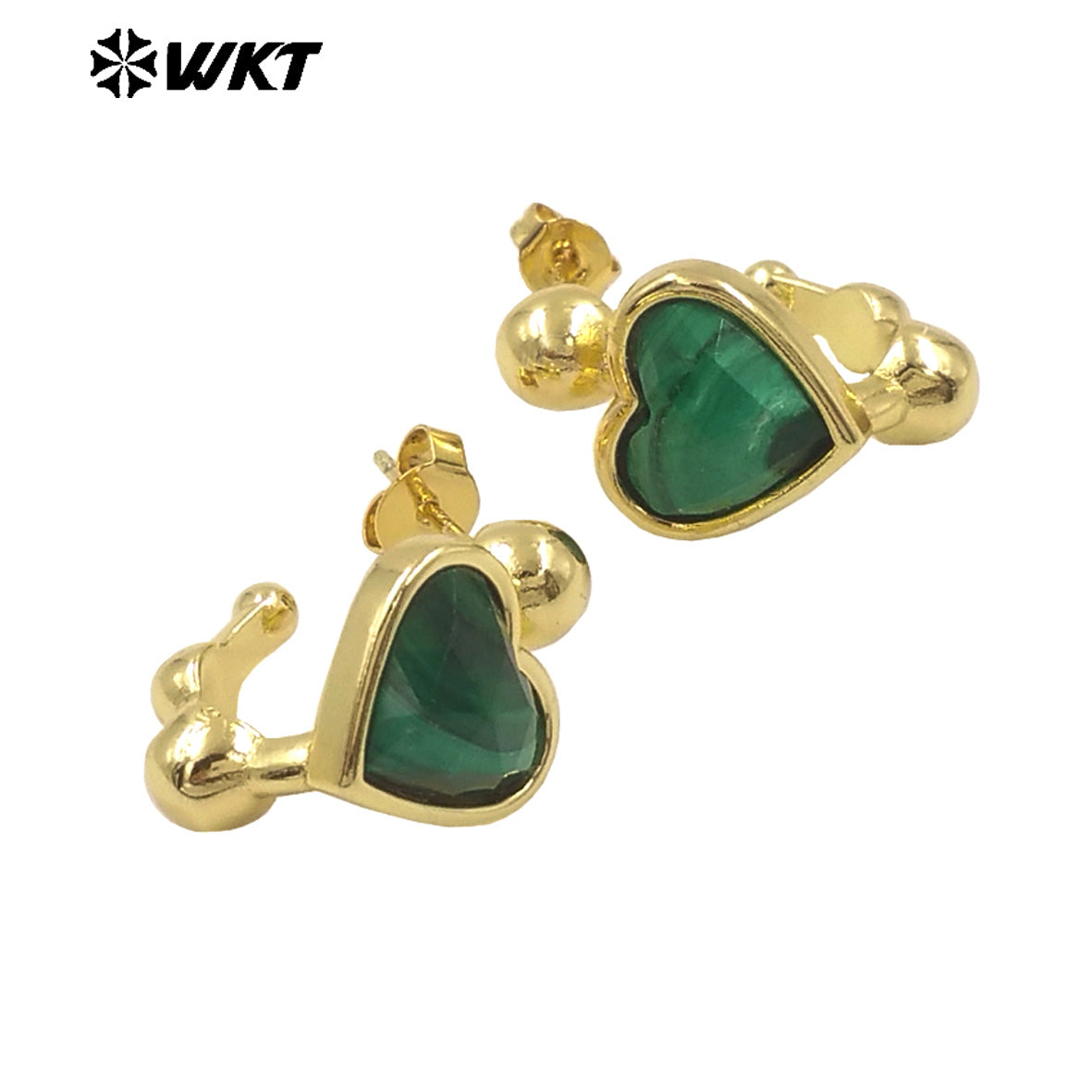 WT-E777 Wholesale New Design Lovely Lady Heart Gemstone Setting Crescent Horn Earring Studs