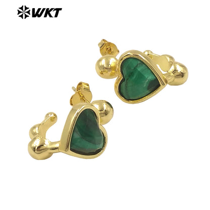 WT-E777 Wholesale New Design Lovely Lady Heart Gemstone Setting Crescent Horn Earring Studs