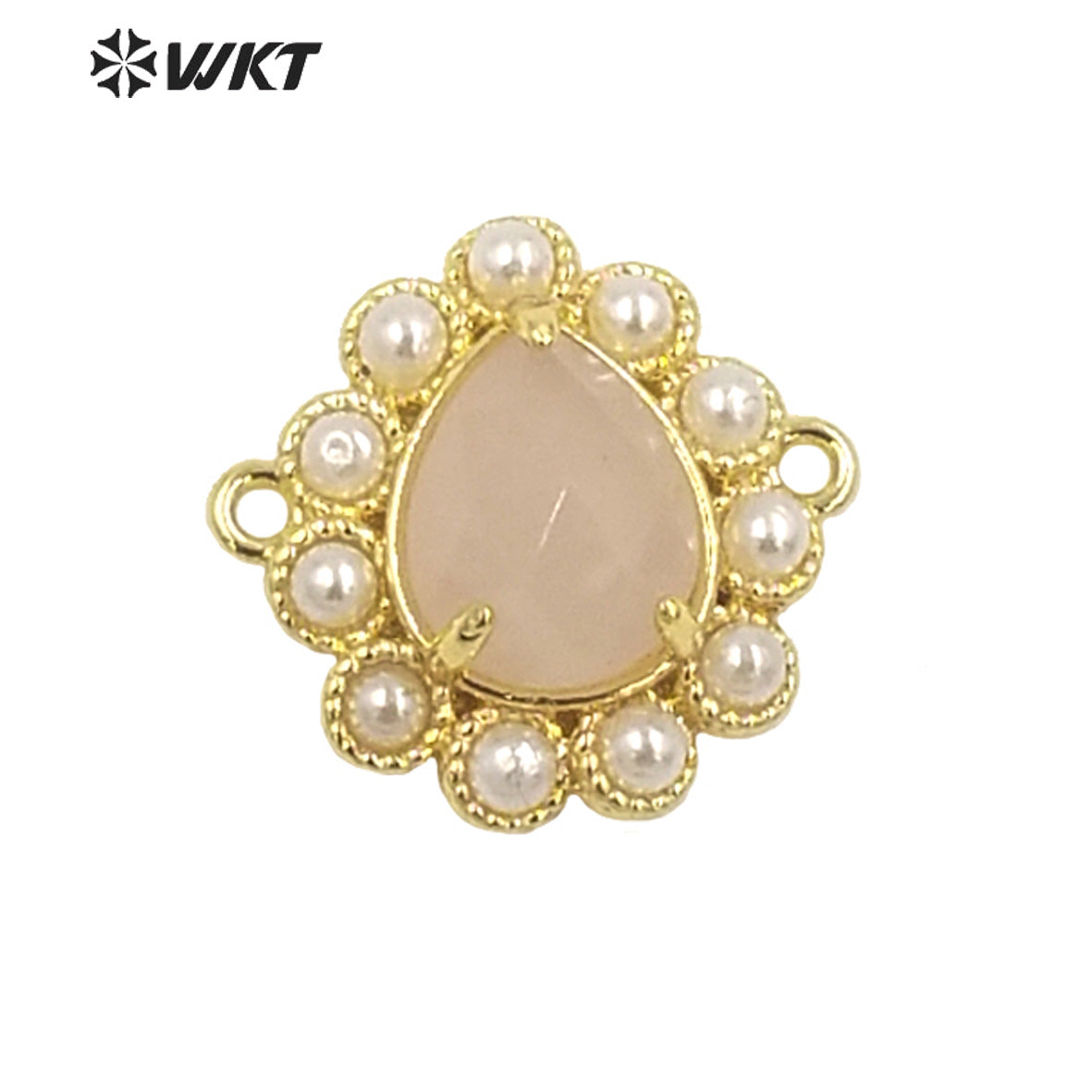 WT-PC008 Delicate Fashion 18K Real Gold Plated Resist Tarnishable Gemstone Carved Drop Pearl Connectors
