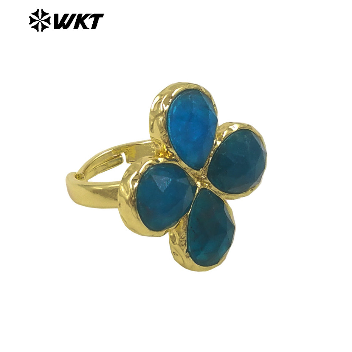 WT-R601 Beautiful 18K Gold Electroplated Natural Gemstones Flower Shape Rings Adjustable For Women Fashion Style Jewelry