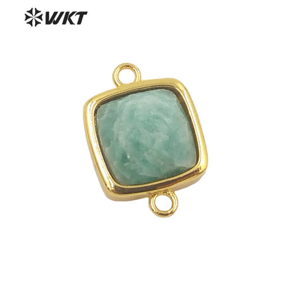 WT-C305 Wholesale Fashion Gold Bezel Double Loops Small square Stone Connectors for Jewelry DIY Design Findings
