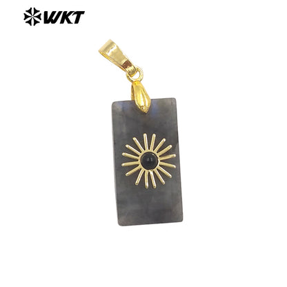WT-P2011 Fashion Popular Natural Gemstones Gold Plated Set In Little Rectangle Stone Pendant For Necklace Handmade Charms