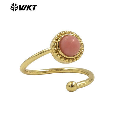 WT-R539 Newest Fashion Gold Plated Natural Gemstone Round Women Anniversary Birthday Gift Ring