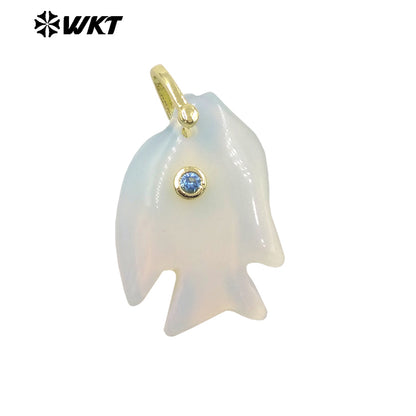 WT-P2106 Interesting Lovely Various Natural Gemstone And Zircon Fish Shape Charms Pendants For Women Fashion Jewelry Making