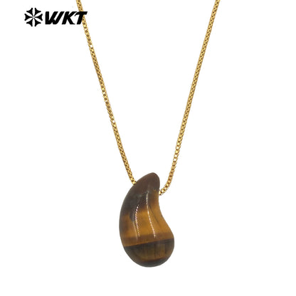 WT-N1483 WKT Wholesale New Design Natural Gemstone Necklace With Gold Color Tiny Chain Waterdrop Shape Female Birthday Jewelry