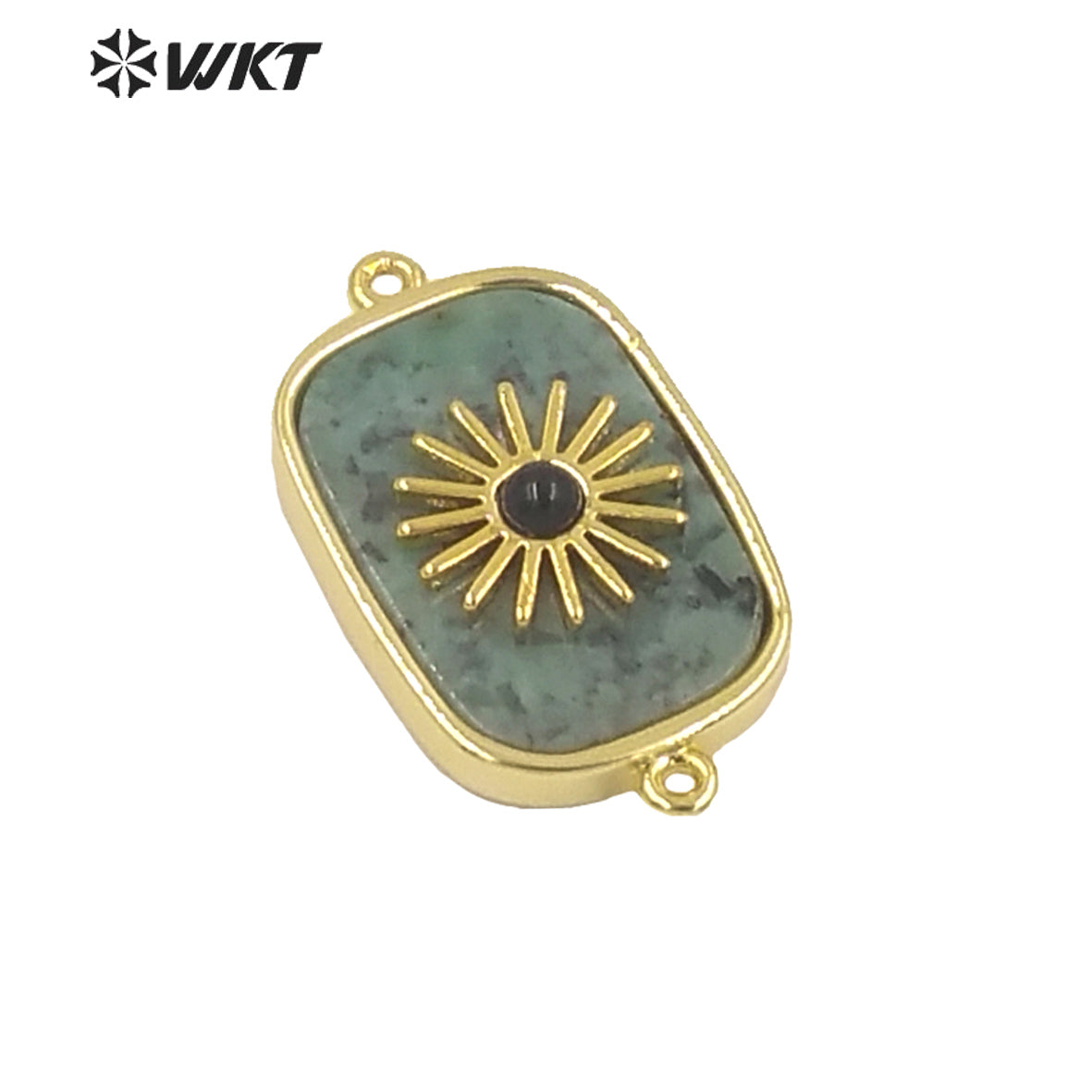 WT-C297 Newest Design High Polish Surface Natural Stone Double Loops Connectors Women Gold Bezel Precious Stone Connectors