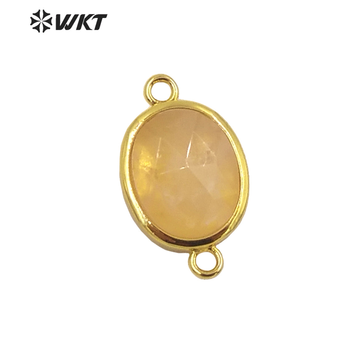 WT-C306 Wholesale Delicate Double Loops Stone Connector Jewelry Findings Chain Faceted Oval Shape Gemstone Charm Pendant