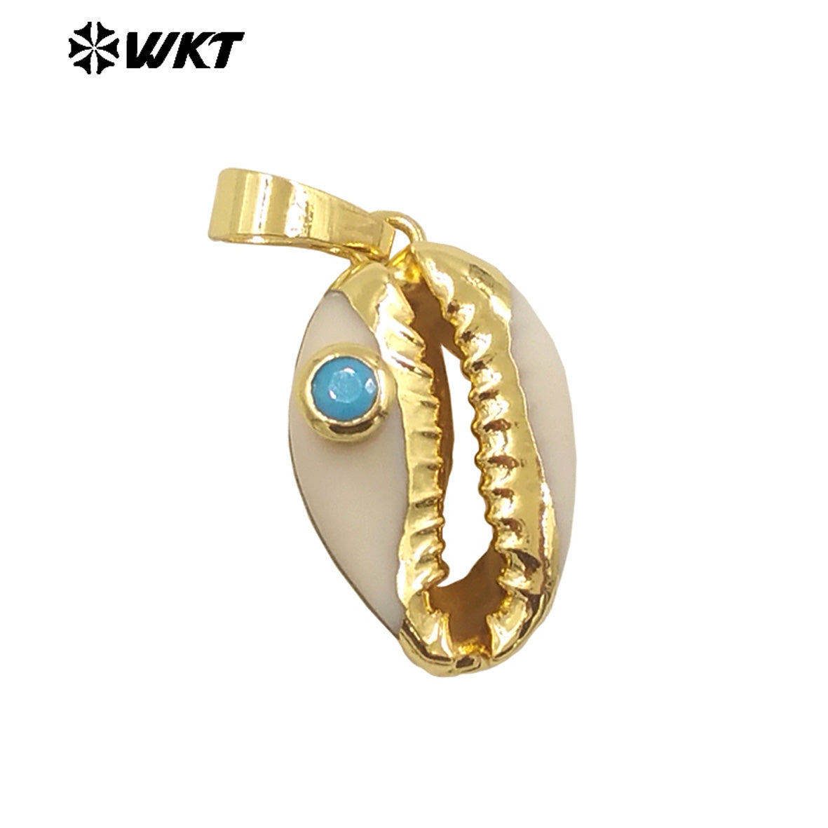 WT-JP141 Specially Designed Natural Cowrie Shell Pendant with Half Plating and Multiple Color Beads Natural Cowrie Pendant