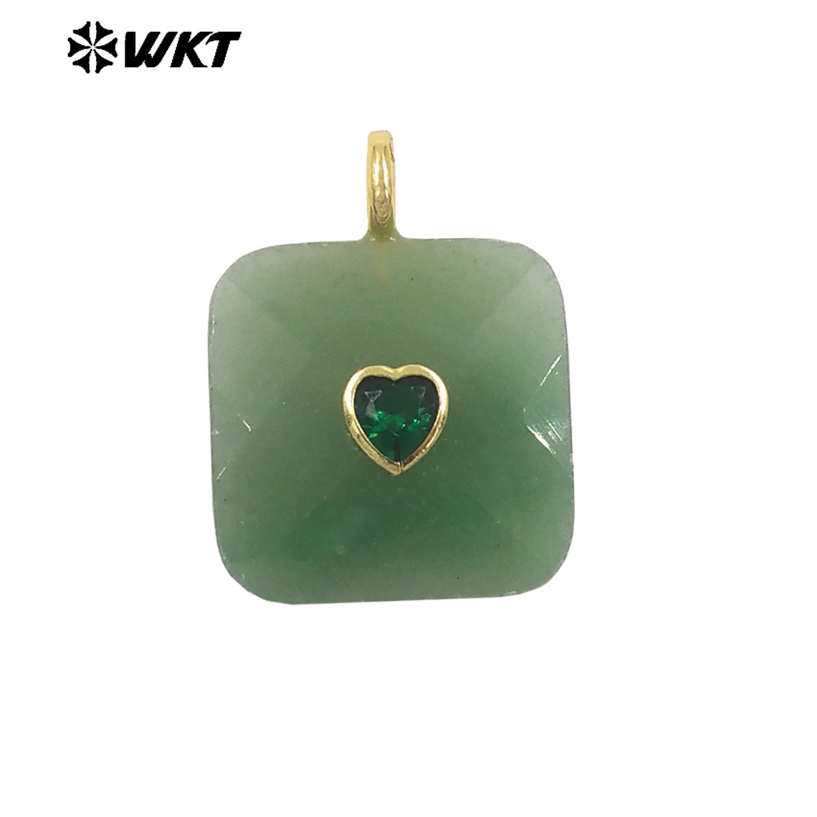 WT-P2105 Fashionable Heart Zircon And Multiple Natural Gemstones Facet Square Gold Pendants For Women Necklaces Design