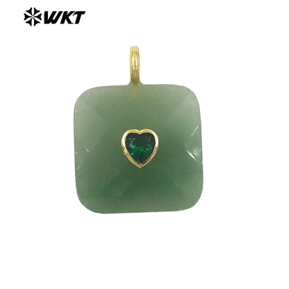WT-P2105 Fashionable Heart Zircon And Multiple Natural Gemstones Facet Square Gold Pendants For Women Necklaces Design