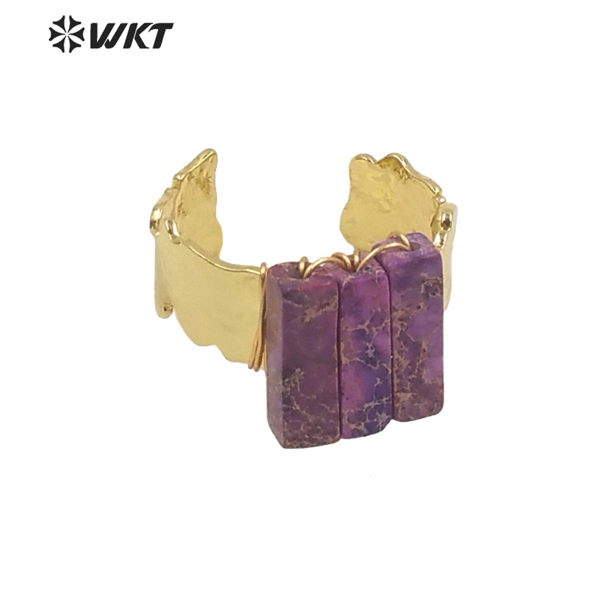 WT-R423 Fashion Gold Wire Wrapped Ocean jasper Ring for Women Colorful Natural Stone Handmade Ring in Bohemian Ring