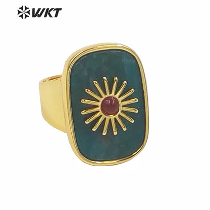 WT-R364 Gorgeous High Quality Square Gold Bezel Stone Setting Cocktail Ring Unique Women Fashion Party Charm Stone Ring