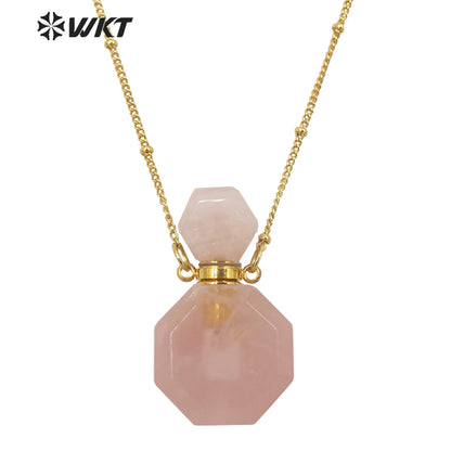 WT-N1356 WKT Colorful Delicate Natural Stone Perfume Bottle Perfume Necklace Pink Quartz Amethyst Amazonites Pendant for Women