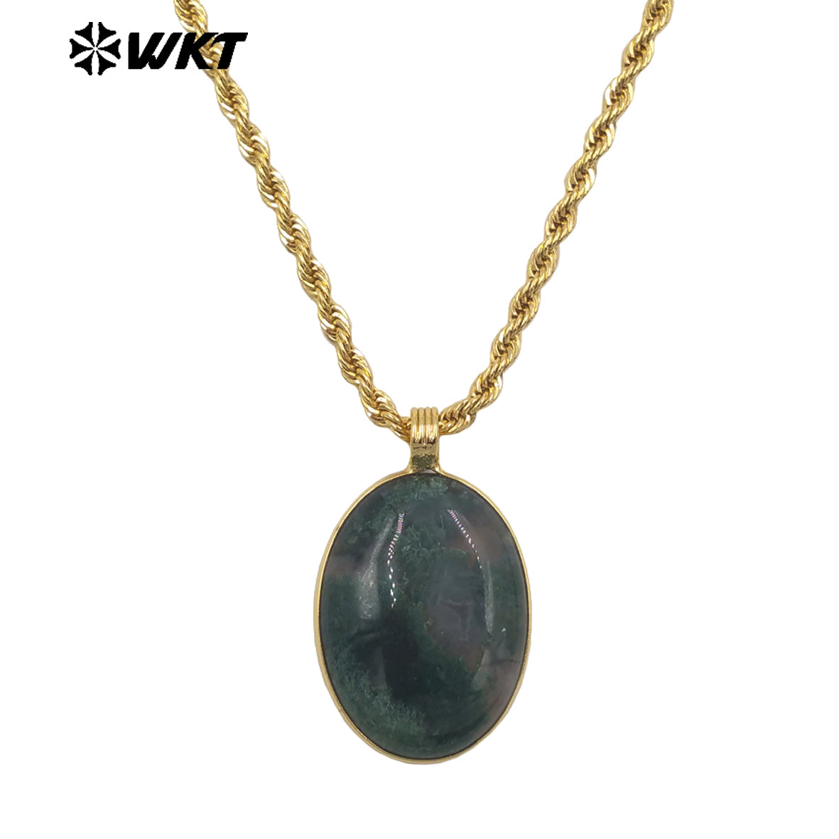 WT-N1539 Good Quality Yellow Brass Gold Plated Chain With Natural Gemstones Round Pendant Necklaces For Simple Style Jewelry