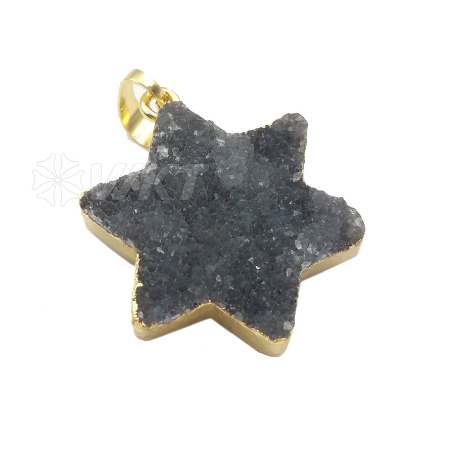 WT-P1508 Bohemian Natural Hexagonal Druzy Quartz Pendant Gold Plated Women Fashion Elegant Charm Jewelry Druzy Crystal Pendant