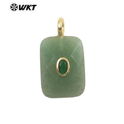 WT-P2107 High Quality Colorful Zircon And Natural Gemstone Faceted Rectangle Pendants As Women Simple Jewelry Accessories