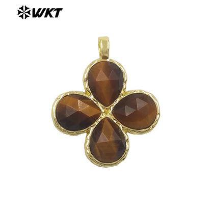 WT-P2090 Gorgeous 18K Gold Plated Multi Colors Natural Gemstone Little Flower Shape Charms Pendant As Lady Earring Accessory