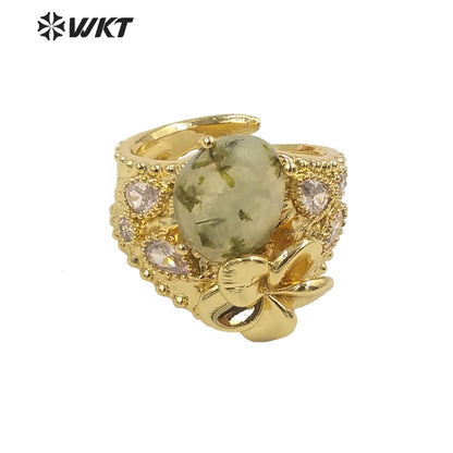 WT-R485 WKT Fashion Design Trendy Gift for Women Colorful High Quality Gorgeous Natural Gemstone and Zircon Stone Ring