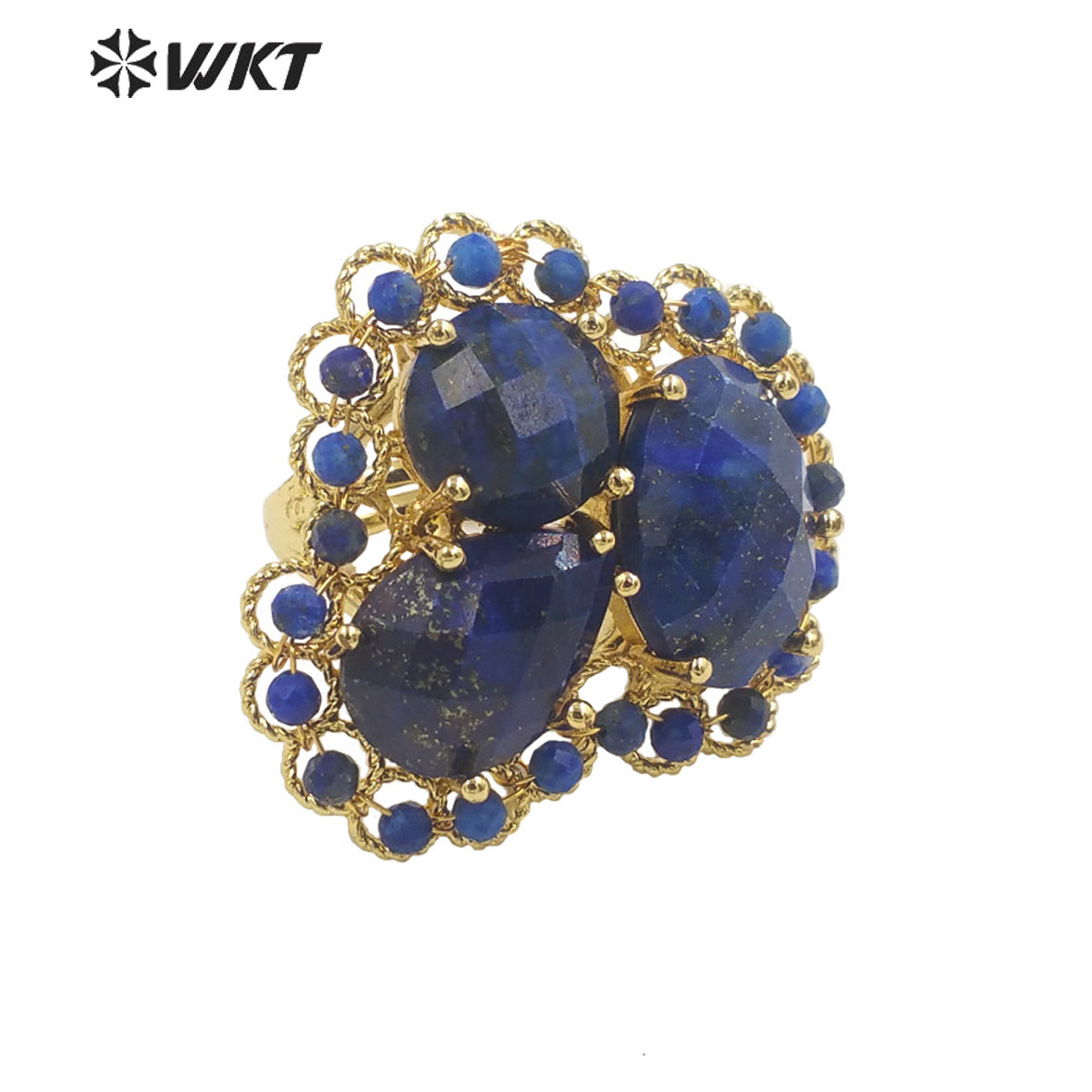WT-R452 Newest Gold Bezel Natural Gemstone Cocktail Ring Big Exaggerated Luxury Gold Plated Women Triple Stone Ring
