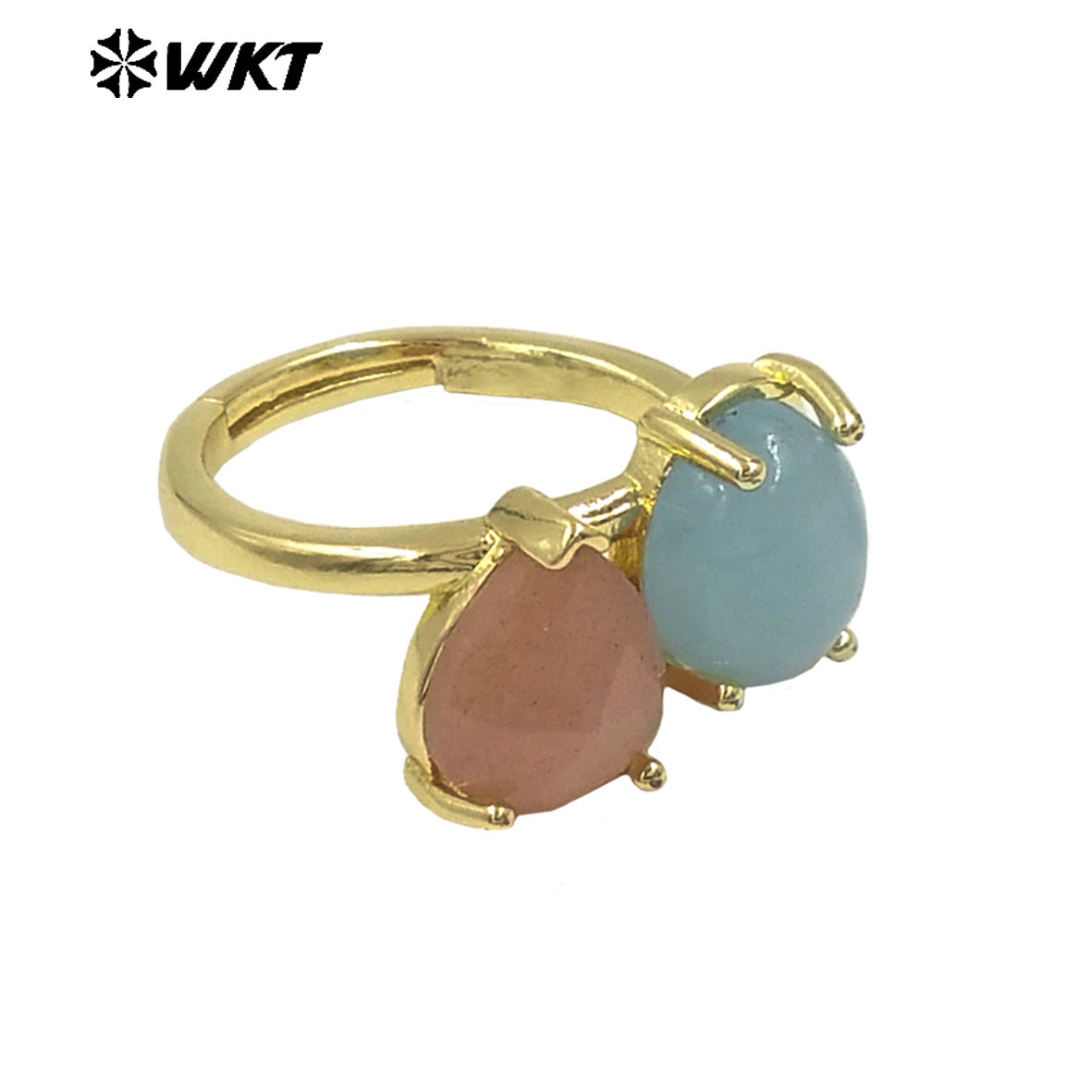 WT-R589 Classical Elegant Design Gold Electroplated Double Natural Gemstones Rings As Women Daily Matching Trendy Jewelry
