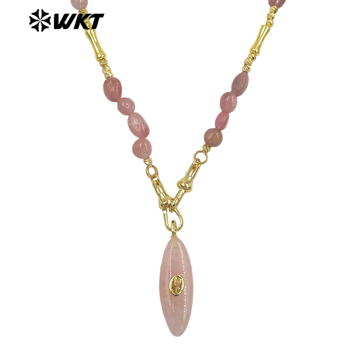 WT-N1521 Beautiful Fashion Metal Splicing Stone Beads Chain With Natural Gemstones Long Pendant Necklaces As Female Matching