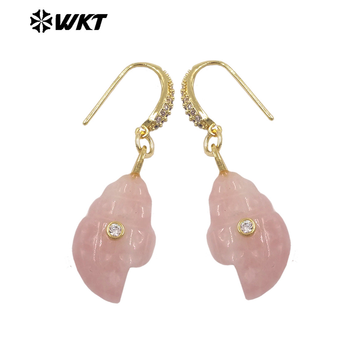 WT-E828 New Product Zircon And Various Natural Gemstones Conch Shape Gold Earrings For Girls Summer Beach Wearing Accessory
