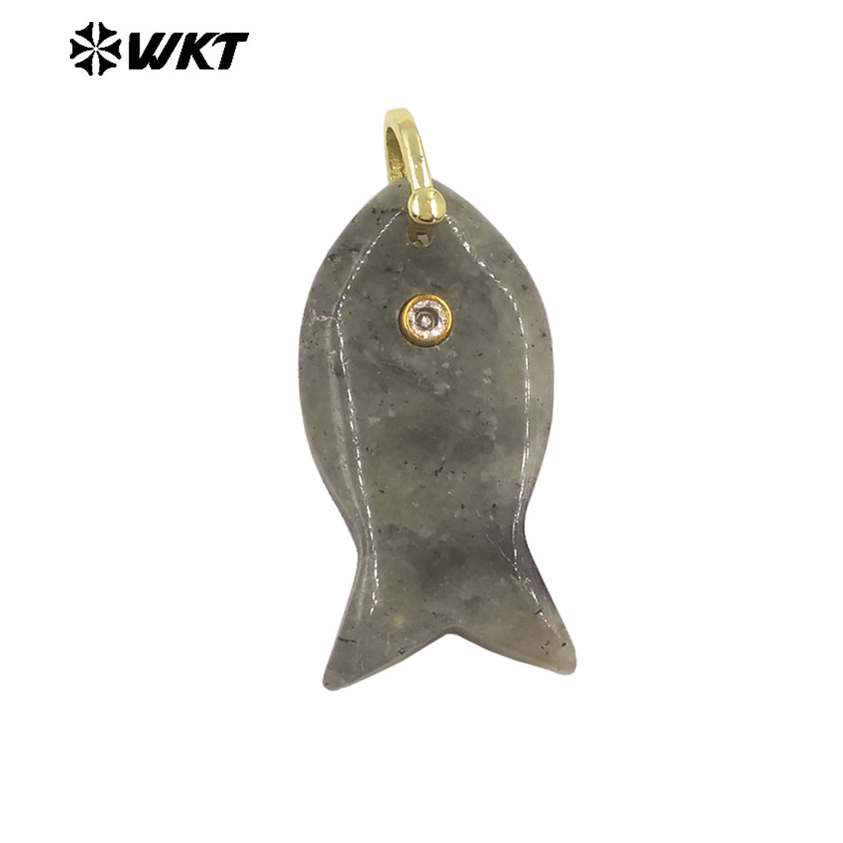 WT-P2088 Popular Interesting Style Zircon And Natural Gemstones Fish Shape Gold Pendant As Female Jewelry DIY Accessories