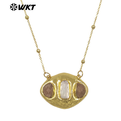 WT-JN403 Delicate Unique 18K Gold Plated Natural Gemstones And Pearl Pendant Necklaces For Girl Party Matching Decorative