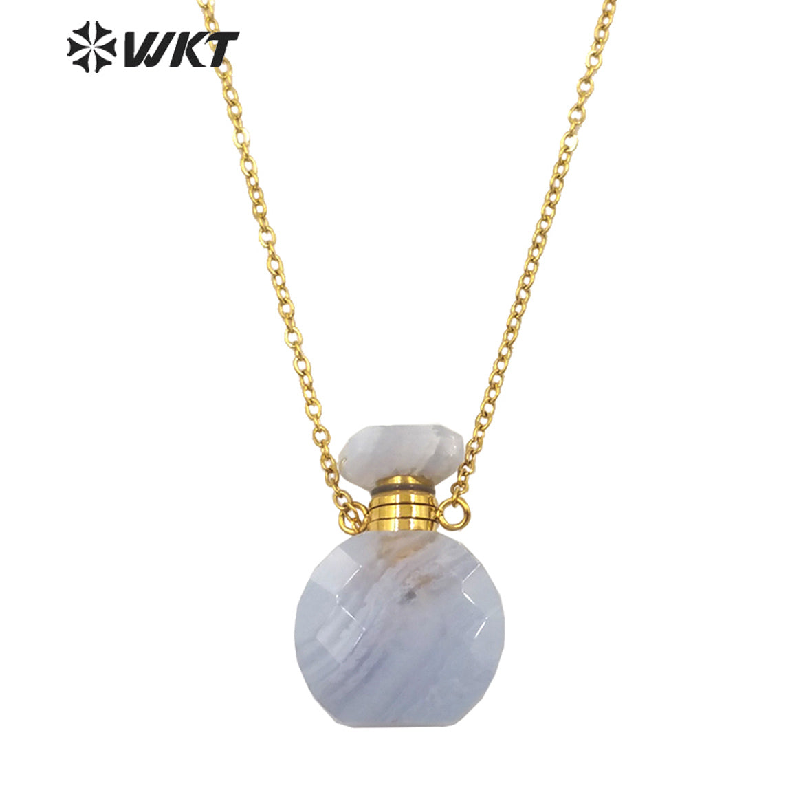 WT-N1456 New Design Double Faceted Natural Lapis Aquamarine Stone Perfume Bottle Necklace for Friend Gift Jewelry