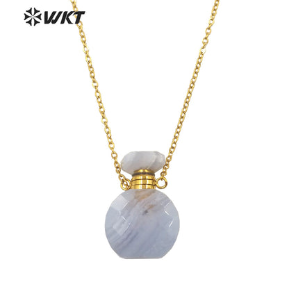 WT-N1456 New Design Double Faceted Natural Lapis Aquamarine Stone Perfume Bottle Necklace for Friend Gift Jewelry