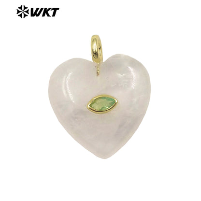 WT-P2042 Popular Sale Lapis Natural Stone Gold Plated Zircon Heart Shape Pendants For Romantic Women Necklace DIY Making