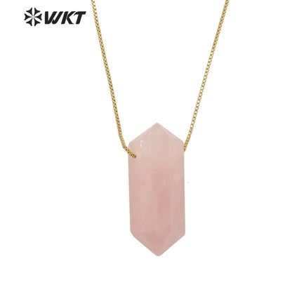 WT-N1373 Crystal clear Hexagonal Column Necklace Concise Style Pendant Colorful Stone Simple Jewelry Natural Stone Necklace