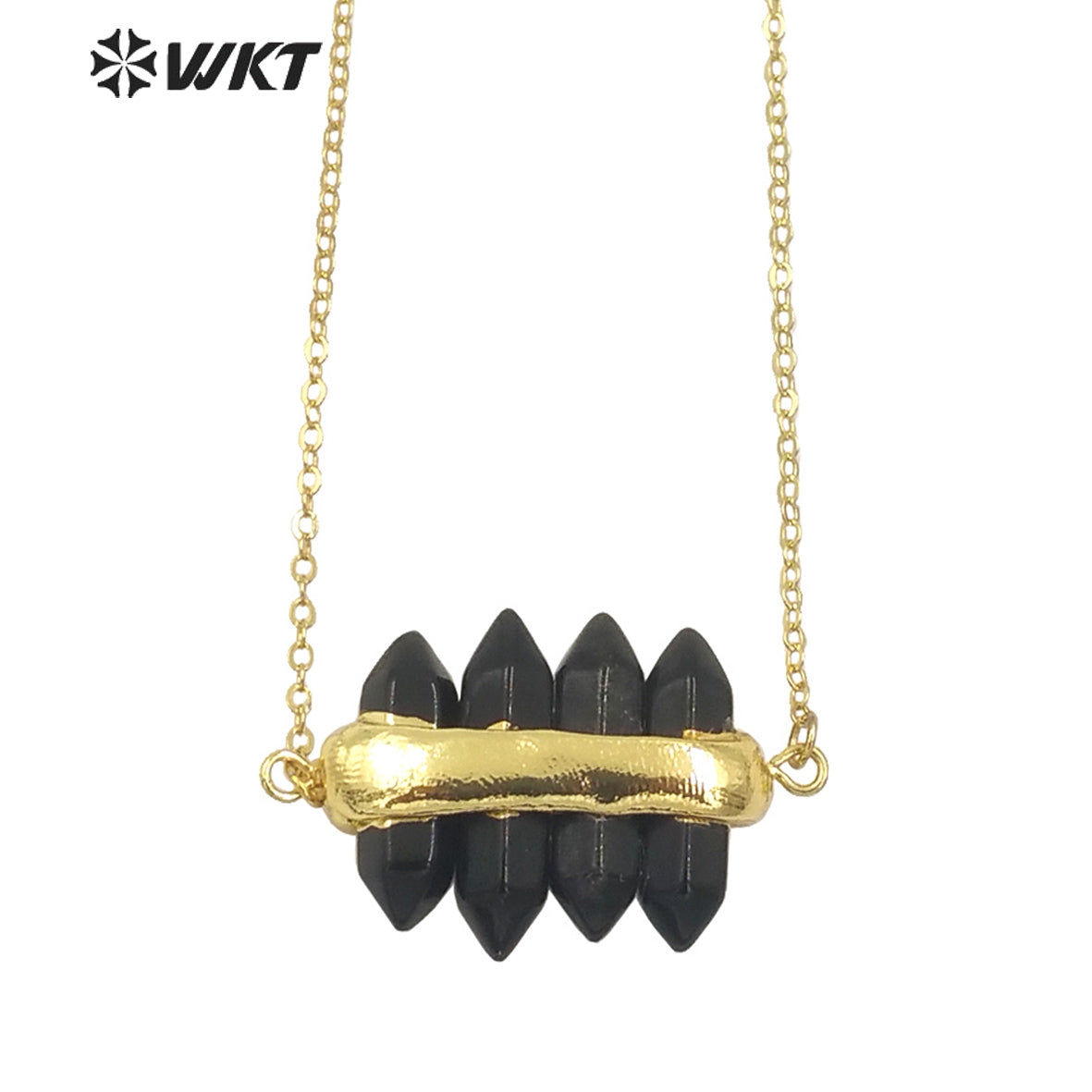 WT-N1460 WKT NEW Design Double Gemstone Point Rose Quartz Amethyst Energy Lucky Stone Necklace Many Colors Available