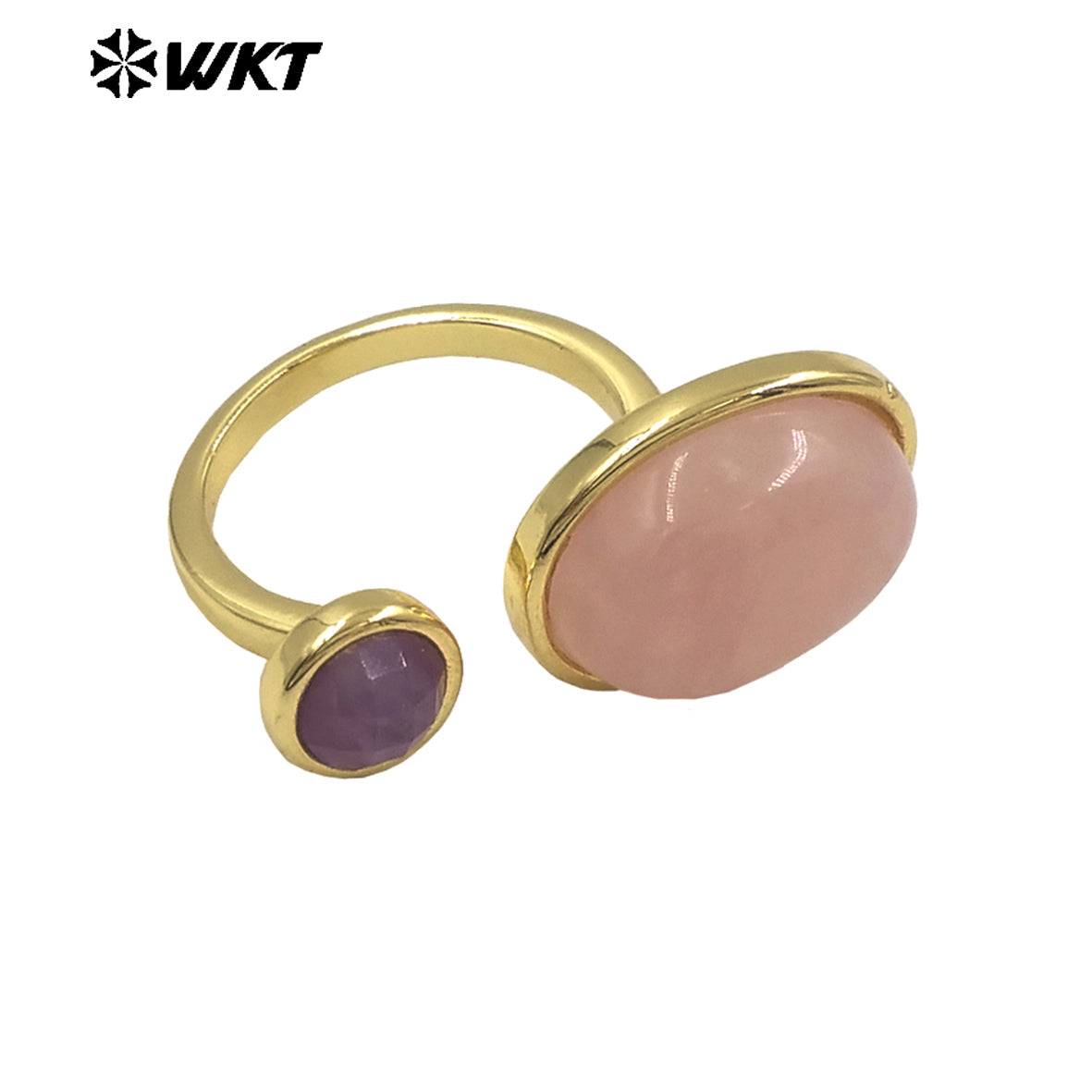 WT-R588 Wholesale Trendy Gold Electroplated Double Natural Gemstones Adjustable Rings As Lady Daily Decoration Jewelry