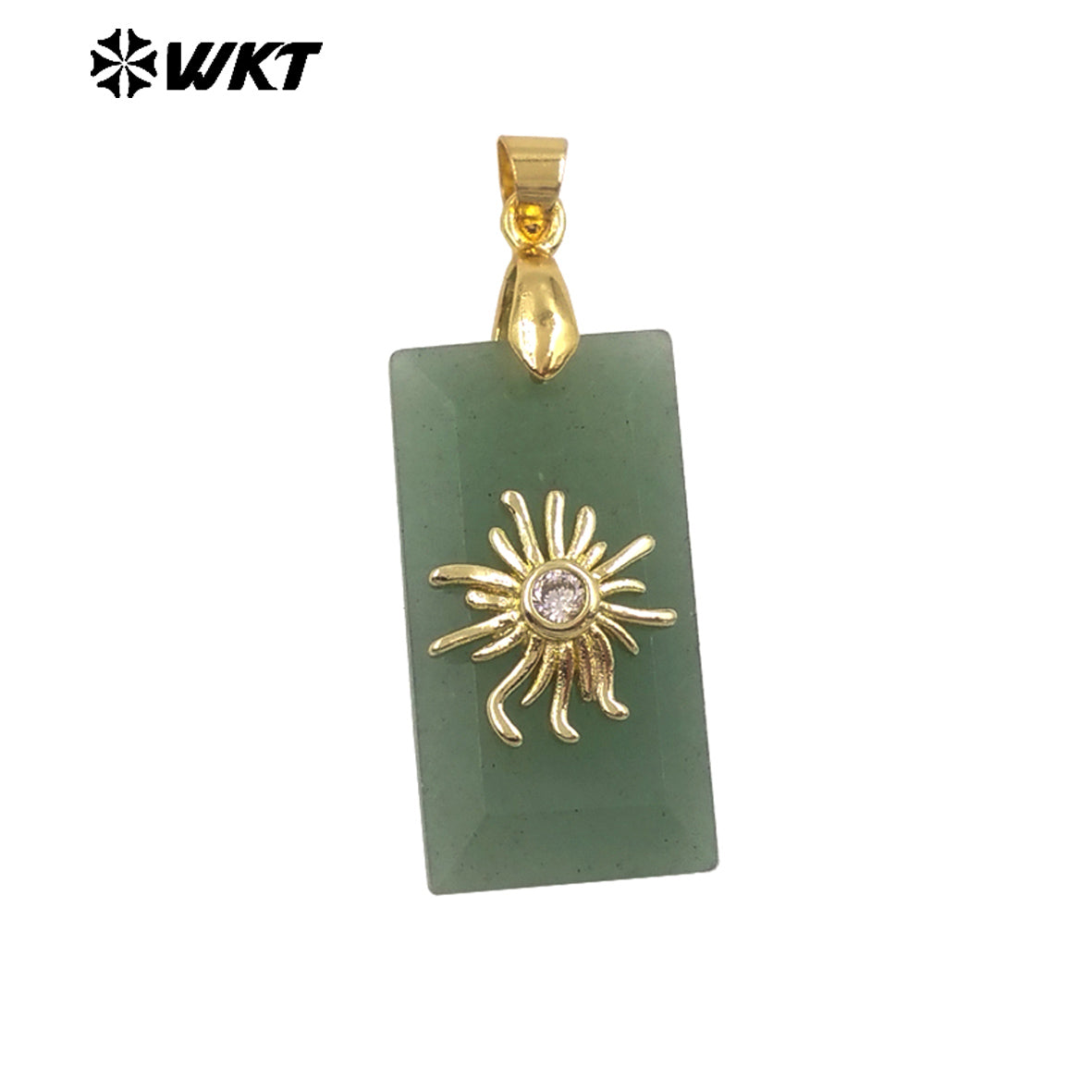 WT-P2068 Wholesale Gold Electroplated Sun Zircon And Natural Gemstones Rectangle Pendants As Handmade Jewelry Accessory
