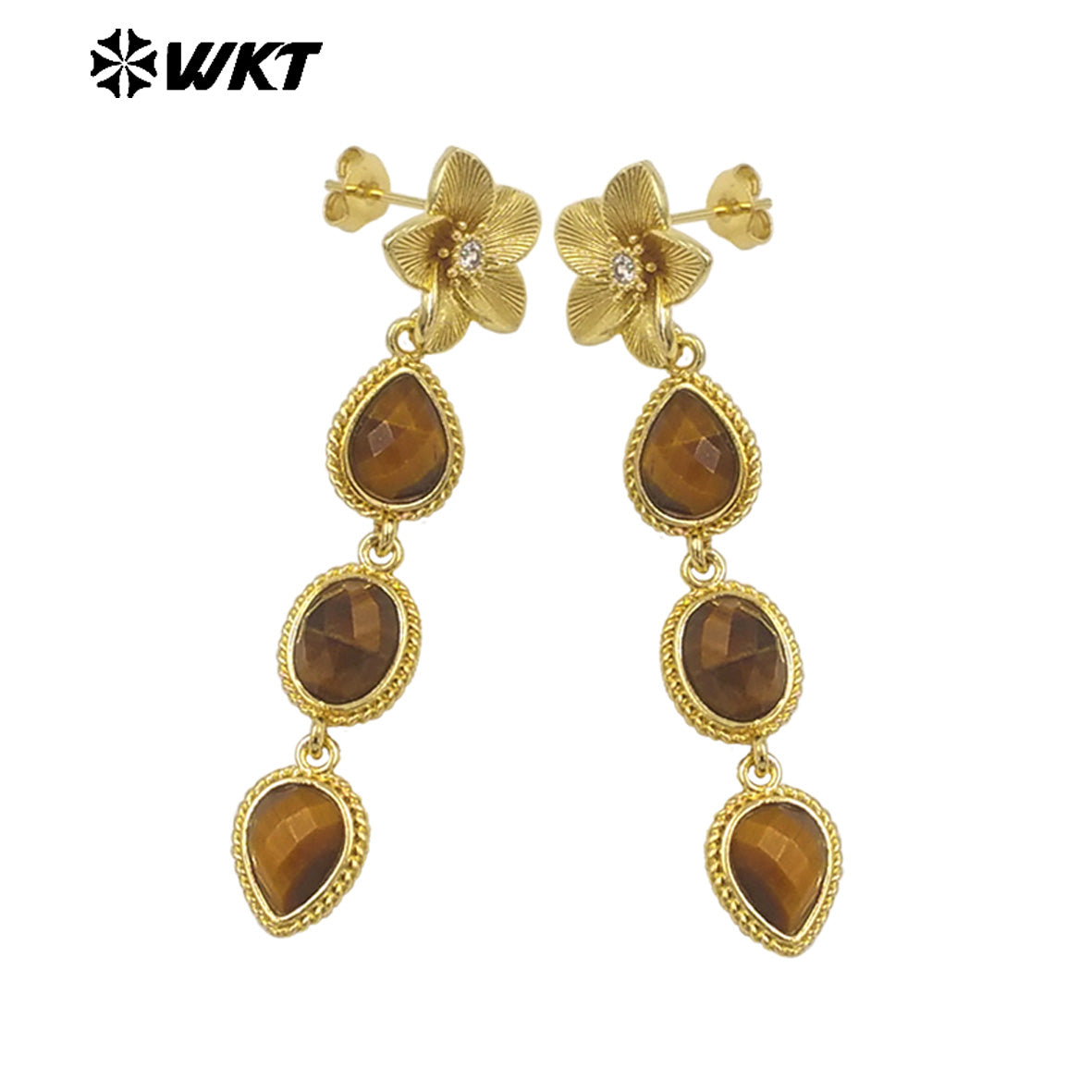 WT-E758 Amazing Fashion 18K Real Gold Plated Resist Tarnishable Multi Stones Earrings Women Birthday Gift Jewelry