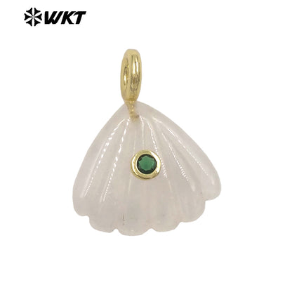 WT-P2054 Delicate Design Gold Plated Zircon And Natural Gemstones Cute Shell Shape Charms Pendant For Handmade Necklace DIY