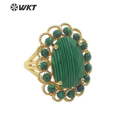 WT-R460 Wholesale Newest Gorgeous Women Oval Natural Amazonite Wedding Ring Faceted Stone Beads Anniversary Ring in Gold