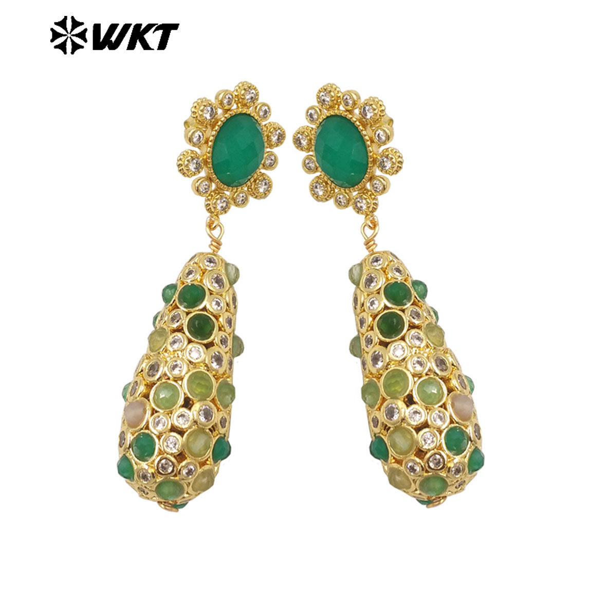 WT-E757 Amazing Popular Fashion Gold Plated Long Dangle Drop With Natural Stond Beads Setting Women Earrings