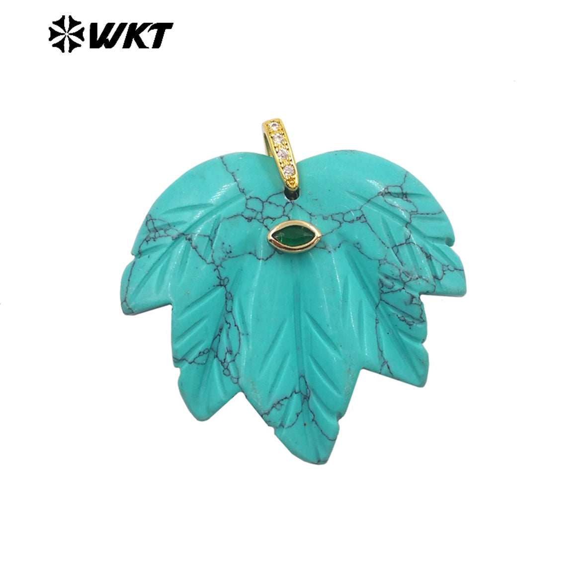 WT-P2136 Delicate Fashion Zircon And Natural Gemstones Carved Leaf Shape Gold Pendants For Lady Handmade Necklace Design