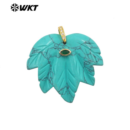 WT-P2136 Delicate Fashion Zircon And Natural Gemstones Carved Leaf Shape Gold Pendants For Lady Handmade Necklace Design