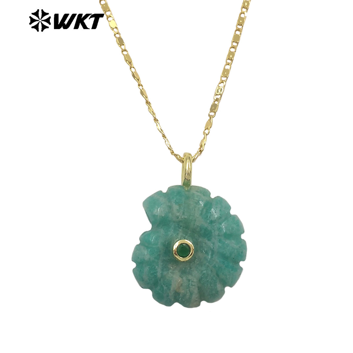 WT-N1510 Hot Sale Gold Thin Chain With Natural Gemstones Carved Trumpet Pendant Necklace As Women Daily Wearing Jewelry
