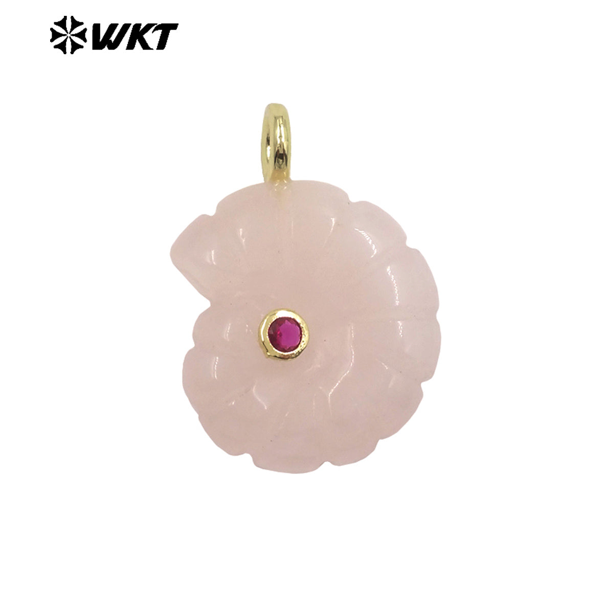 WT-P2051 Good Quality Cute Design Zircon Gold Plated Natural Gemstones Carved Trumpet Pendants As Friend Gift DIY Jewelry